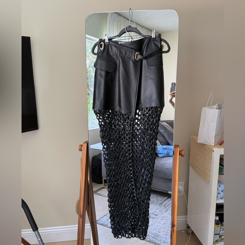NonChalant Black Leather Mesh Skirt maxi